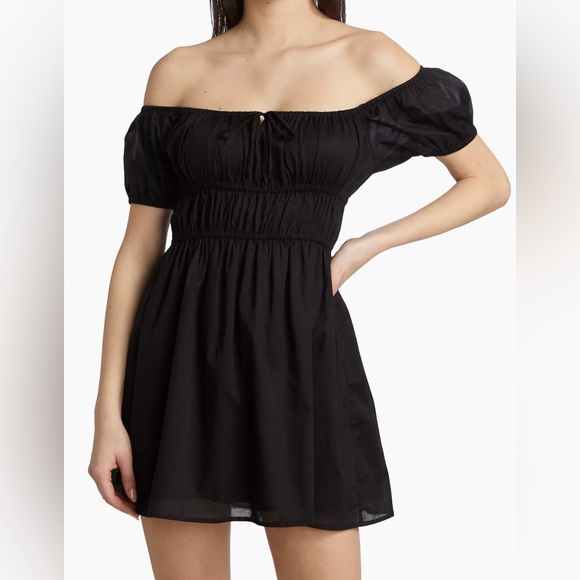 Faithfull the Brand black mini dress xs 2 off the shoulder square neckline - Picture 5 of 11
